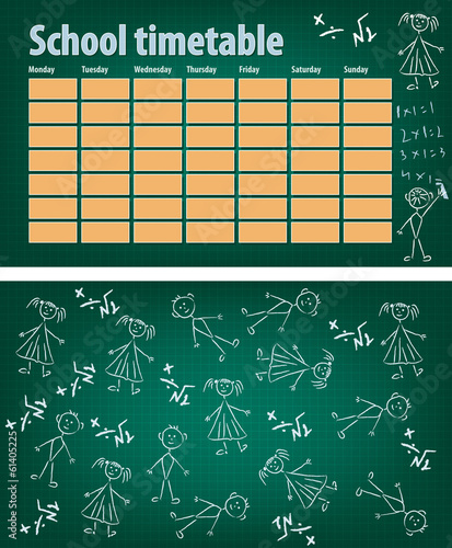 School timetable on blackboard (front and back)