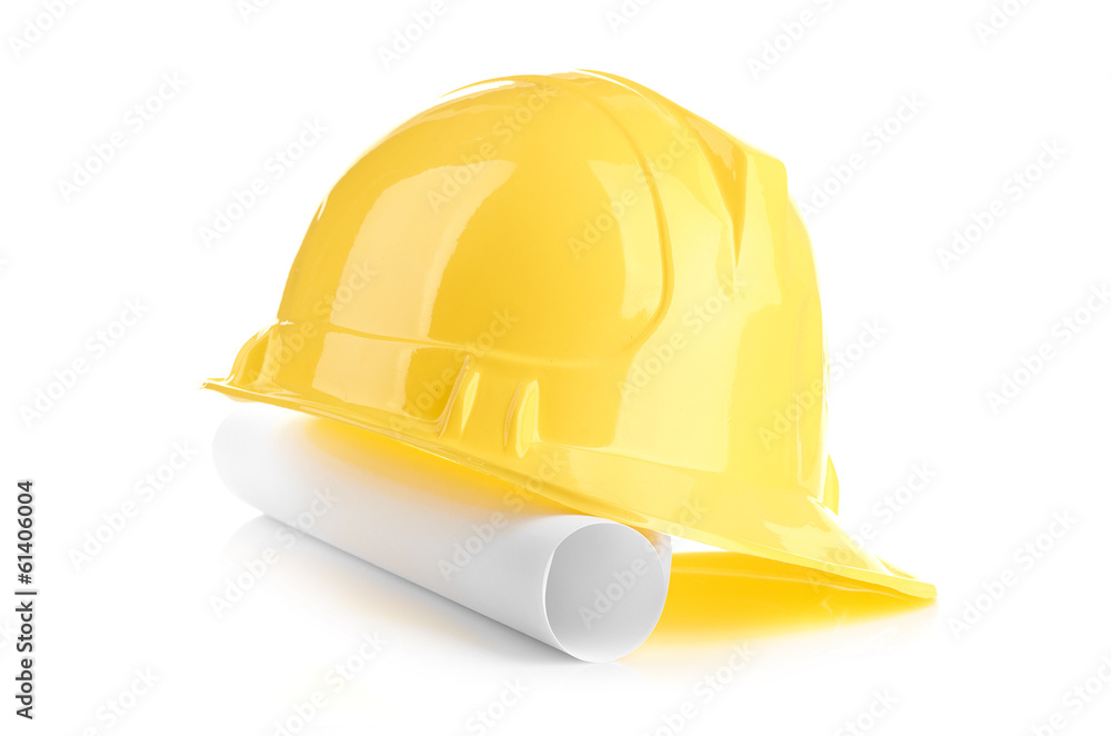 Fototapeta premium yellow helmet and roll paper