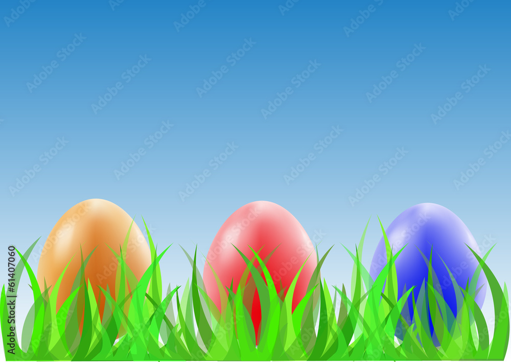Easter eggs on the green grass