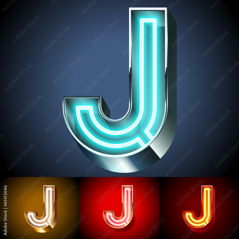Realistic neon tube alphabet for light board. Letter J Realistic neon tube alphabet for light board. Letter J