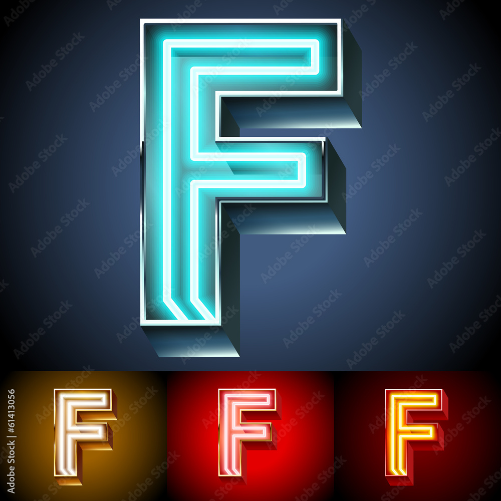 Realistic neon tube alphabet for light board. Letter F Realistic neon tube alphabet for light board. Letter F