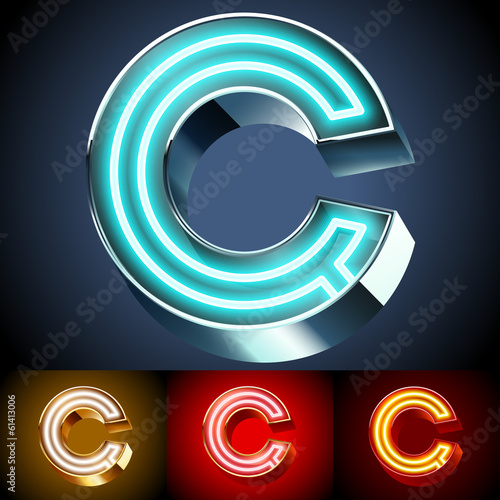 Realistic neon tube alphabet for light board. Letter C