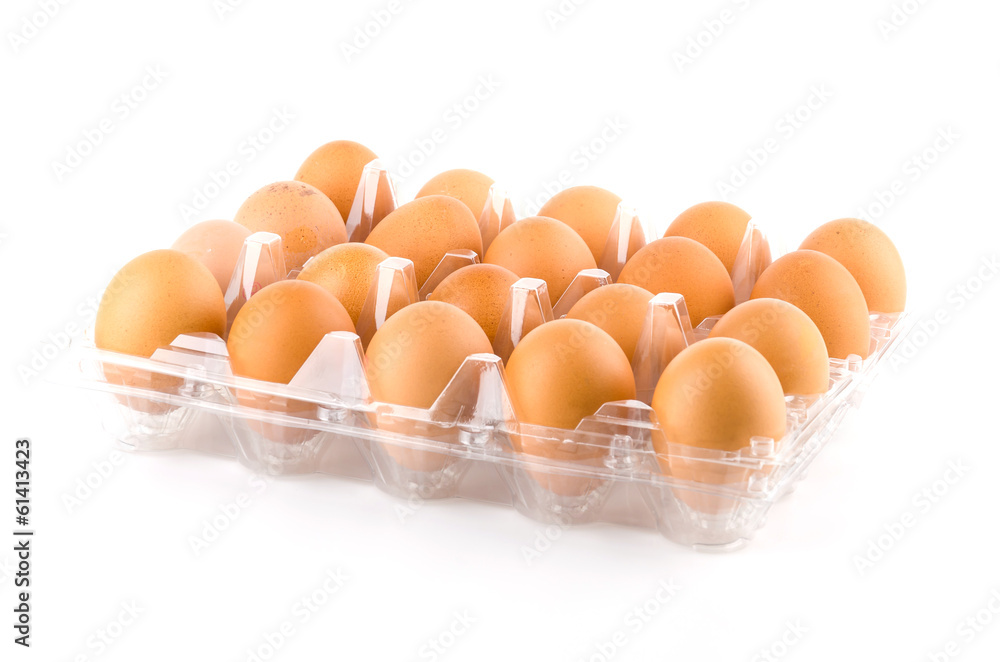 Eggs packed isolated white background Eggs packed isolated white background