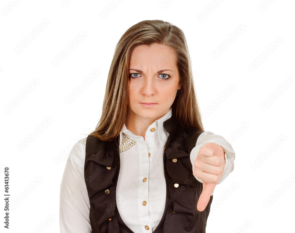 young woman showing negative sign on white background young woman showing negative sign on white background