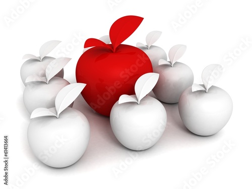Concept of Unique Different Red Apple in White Set