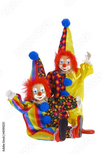 Clowns with colorful clothes isolated over white background