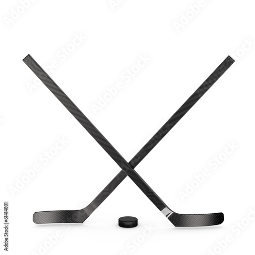 Ice hockey sticks and puck, 3d