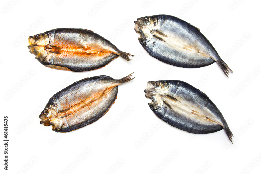 Kippers isolated on a white studio background.