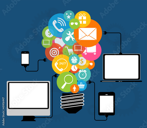 Cloud Computing Concept on Different Electronic Devices. Vector