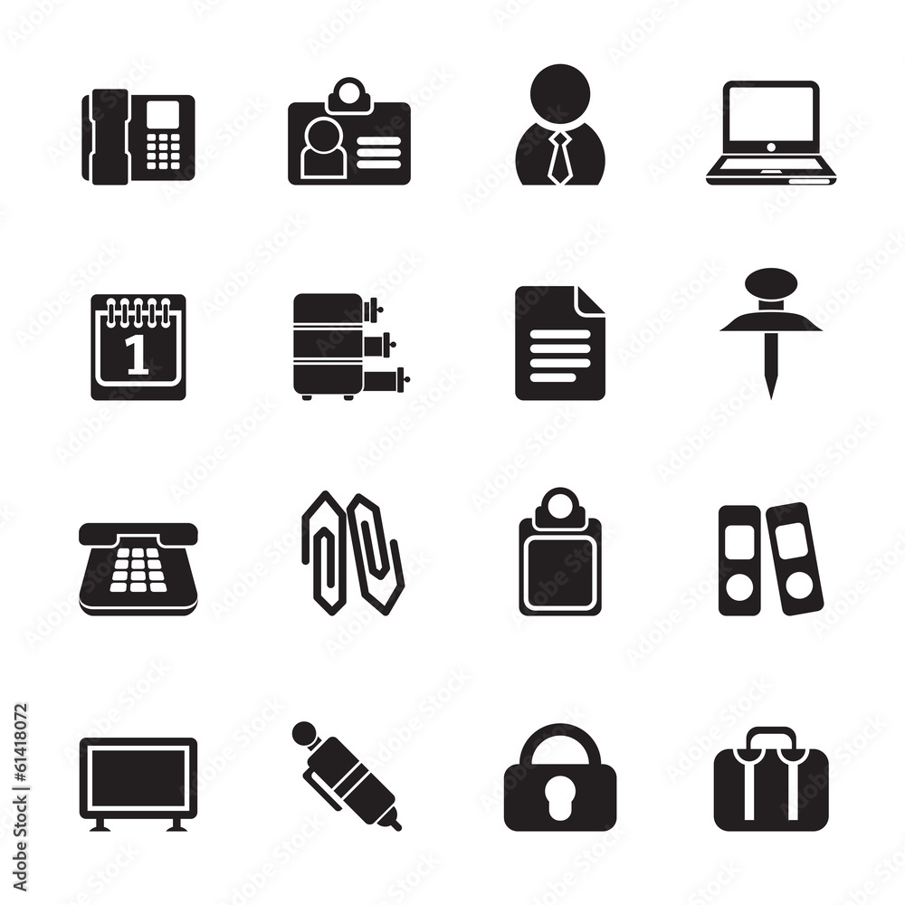Silhouette Business and Office icons - vector icon set