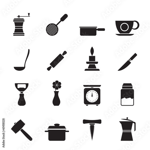Silhouette Kitchen and household tools icons
