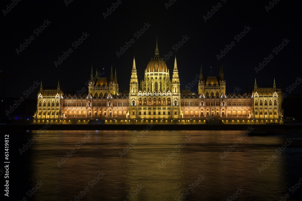 Hungarian Parliament at night  in Budapest