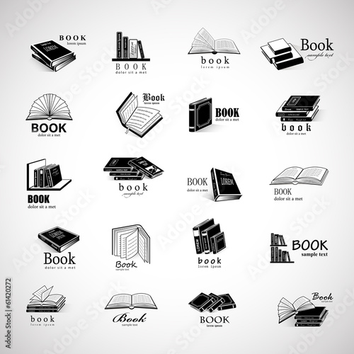 Book Icons Set - Isolated On Gray Background