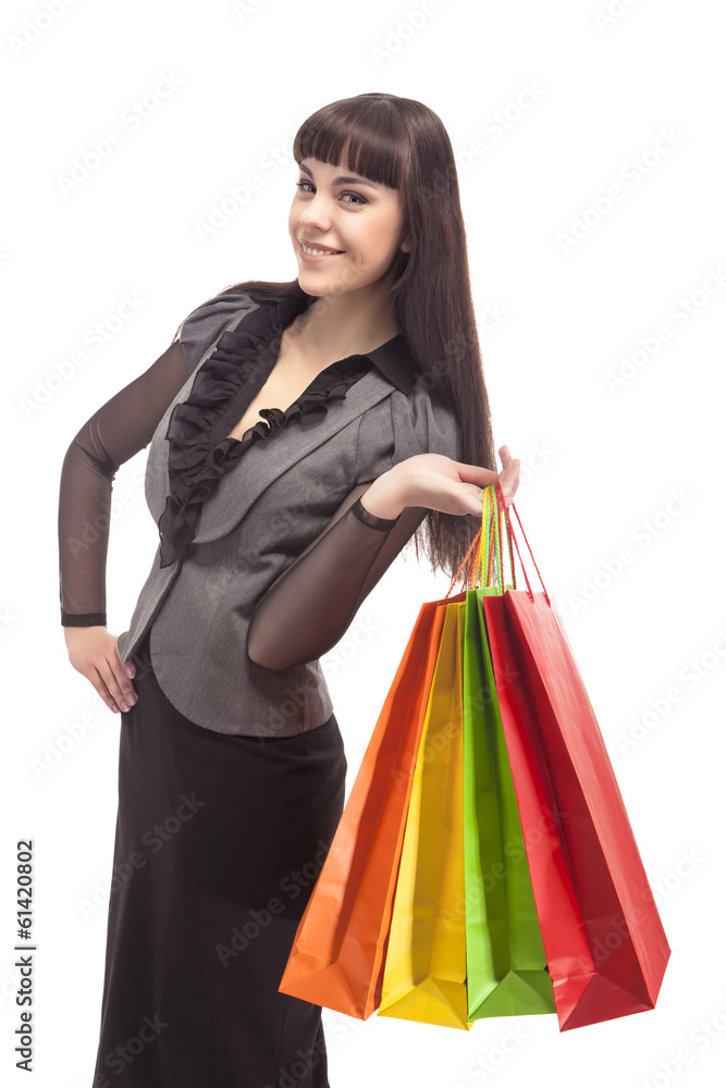 Portrait of Young Smiling Brunette Woman With Shopping Bags Portrait of Young Smiling Brunette Woman With Shopping Bags