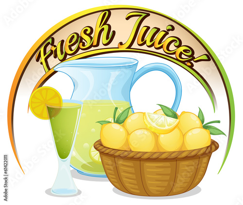 Fresh juice label with a basket of oranges
