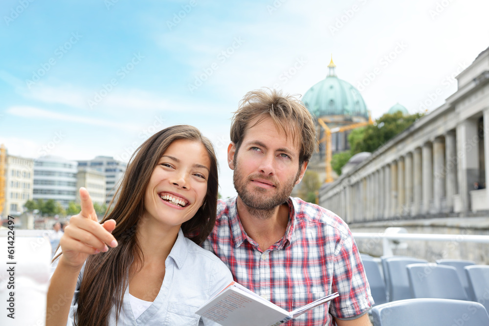 Fototapeta premium Travel tourist couple on boat tour Berlin, Germany