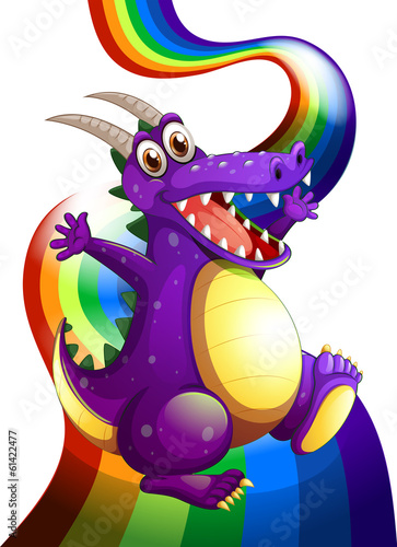 A playful violet dragon and a rainbow
