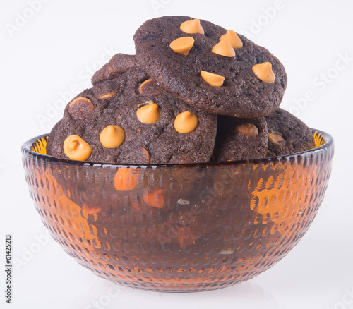 Chocolate chips cookies on background