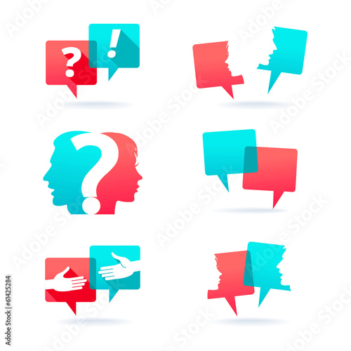 Set of speech bubbles with people face and question mark