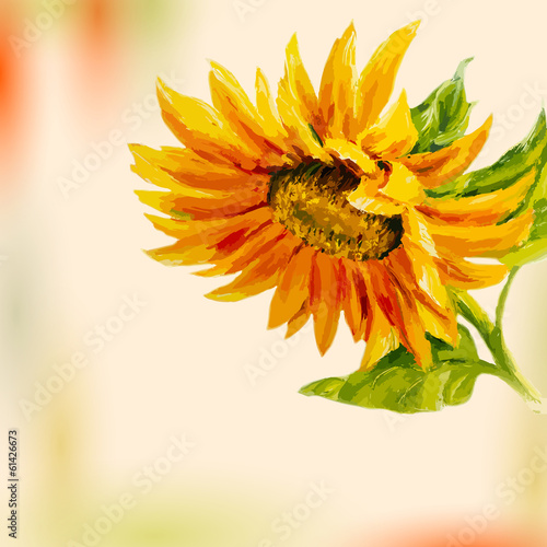 Oil painting. Sunflower. Greeting Card.