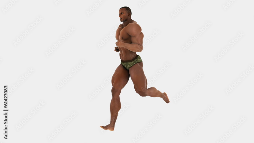Black bodybuilder active man running with alpha mask Black bodybuilder active man running with alpha mask