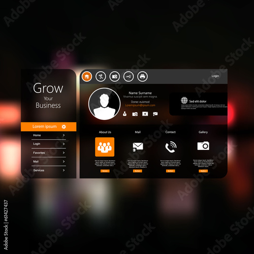 Website interface template design. Transparent user interface, 