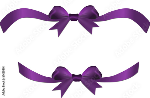 Purple bow with ribbon on the gift or heart isolated