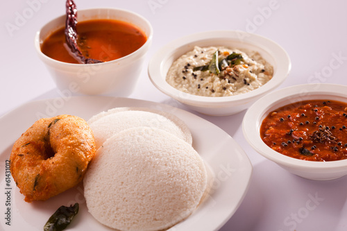 Idli Vada- Popular South Indian breakfast dish.