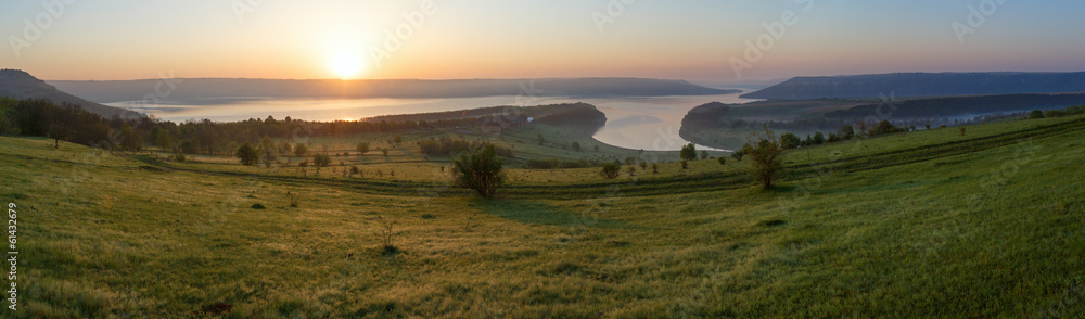 Bakota spring sunrise panorama (Ukraine)