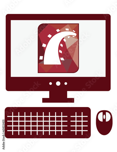 vector icon of personal computer with ruby on rails sign on the
