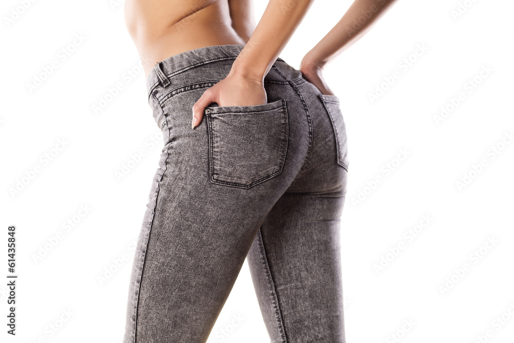 pretty female ass tight jeans on white background Stock Photo | Adobe Stock