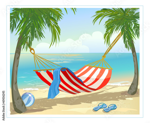 hammock, palm trees on the beach