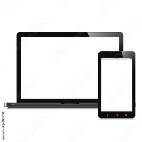 laptop and tablet blank screen white background