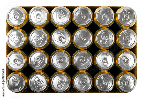 box of beer cans isolated on white photo