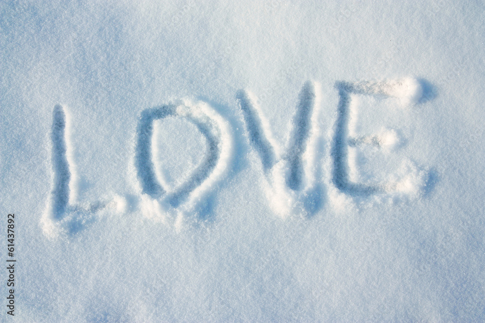 text love on the snow surface as greeting card template text love on the snow surface as greeting card template