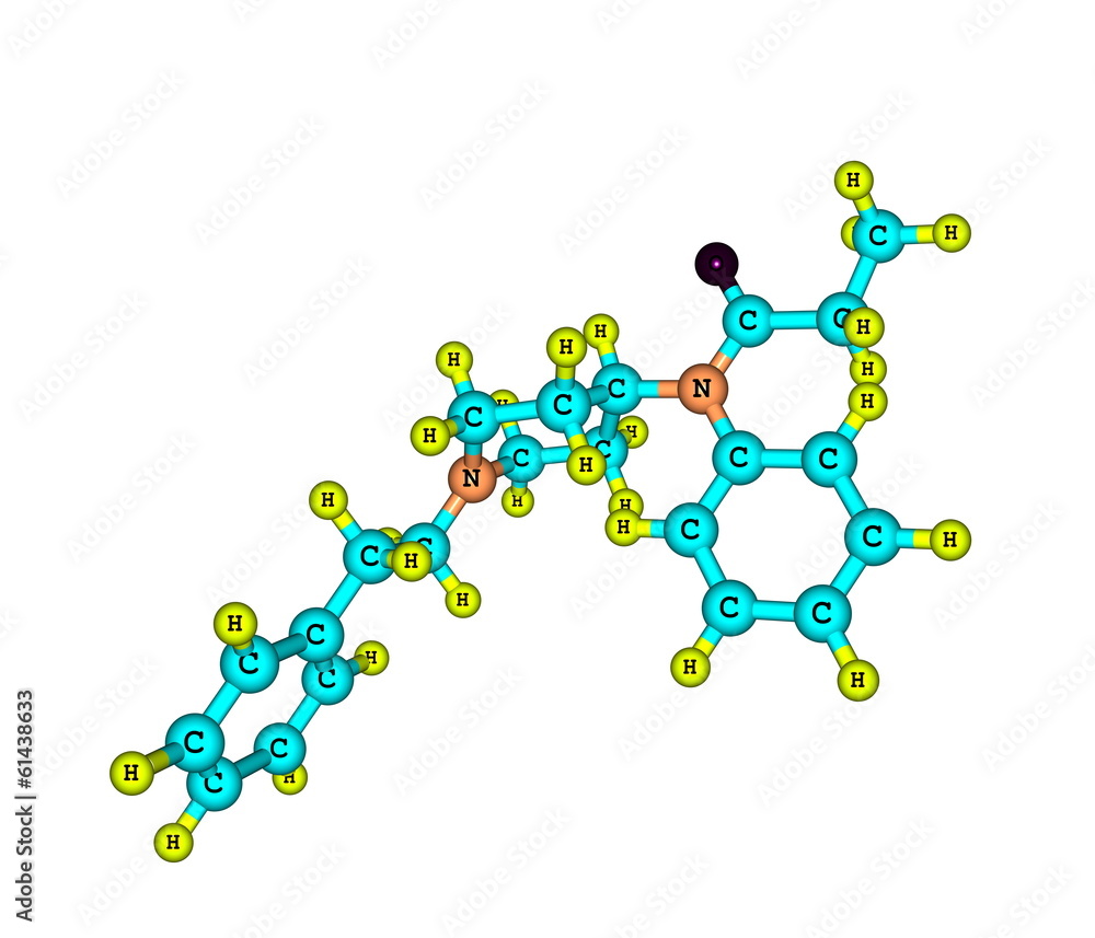 Fentanyl molecular structure on white background Fentanyl molecular structure on white background