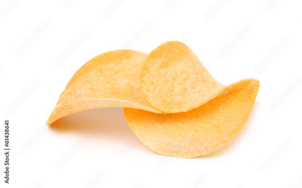 Potato chips on white background. Potato chips on white background.