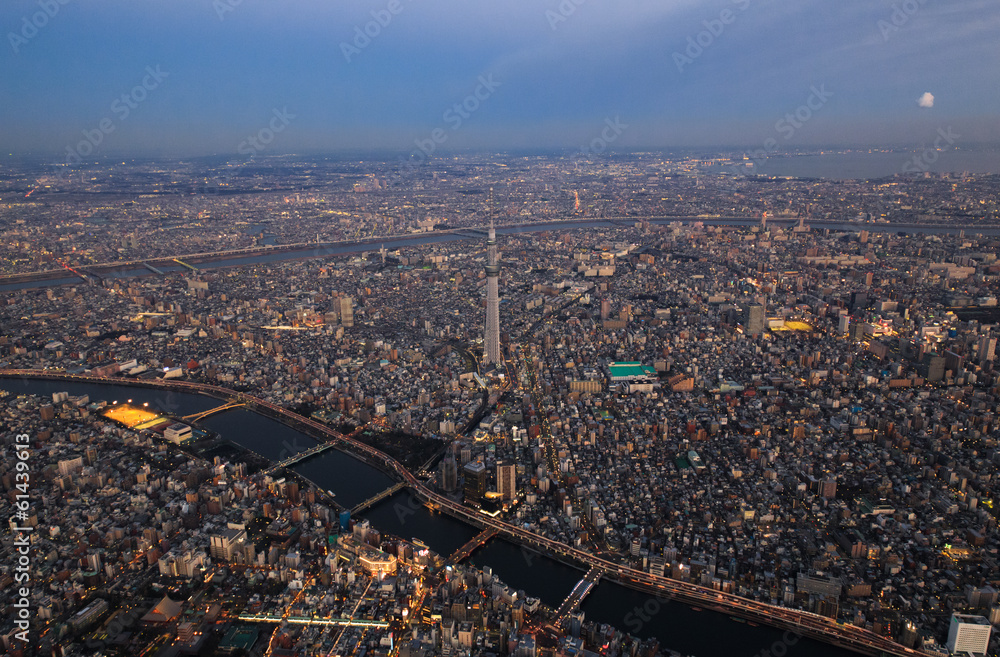 Obraz premium Aerial view of Tokyo Skytree at night