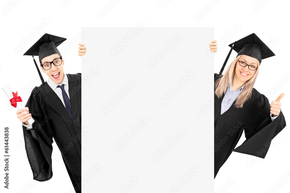 Man in gown holding diploma and girl giving thumb up Man in gown holding diploma and girl giving thumb up