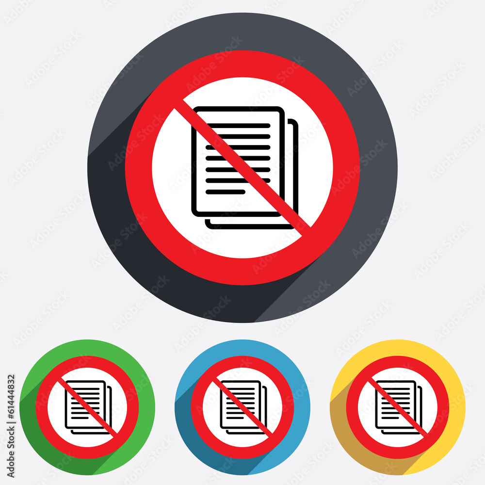 No Copy file sign icon. Duplicate document. No Copy file sign icon. Duplicate document.