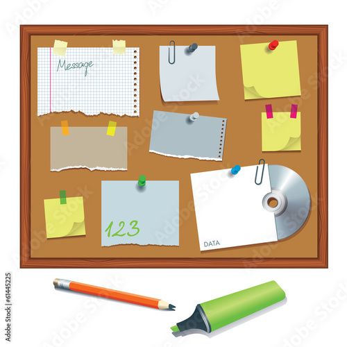 Bulletin board with paper notes