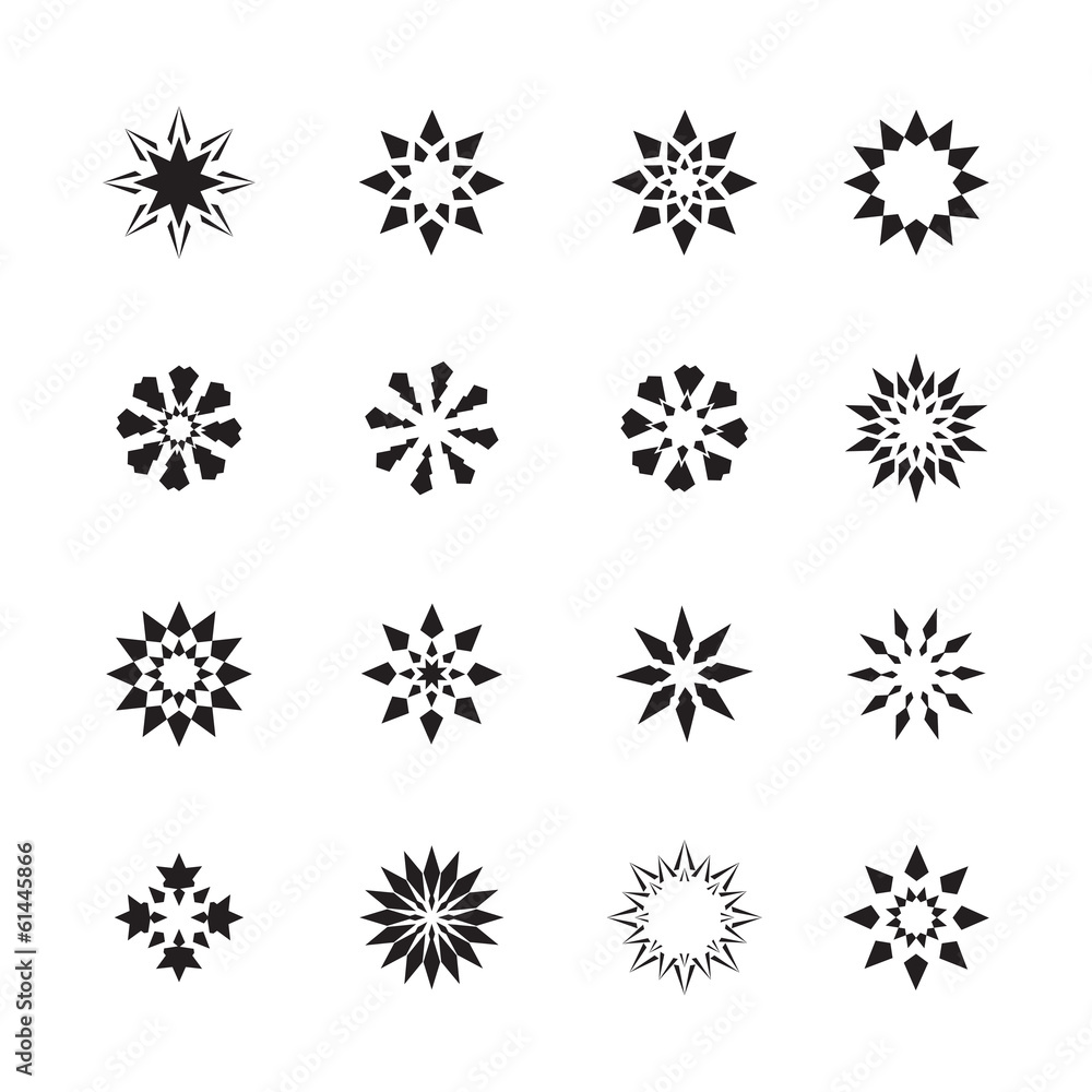 set of black snowflakes and abstract floral icons set of black snowflakes and abstract floral icons