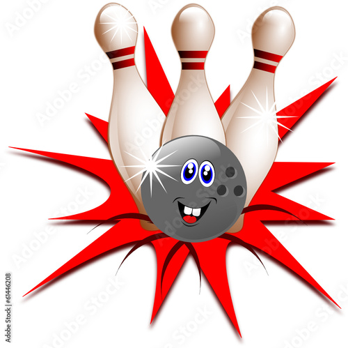 Cartoon bowling ball and pins or skittles