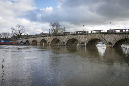 Maidenhead Bridge UK, with River Thames in flood