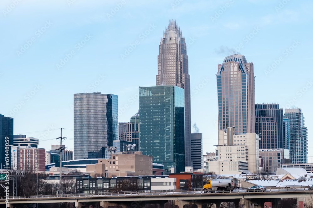 charlotte nc skyline covered in snow in january 2014