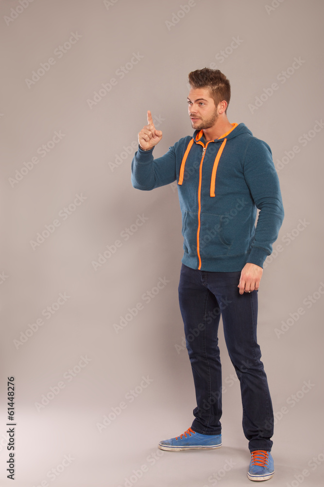 young man pointing