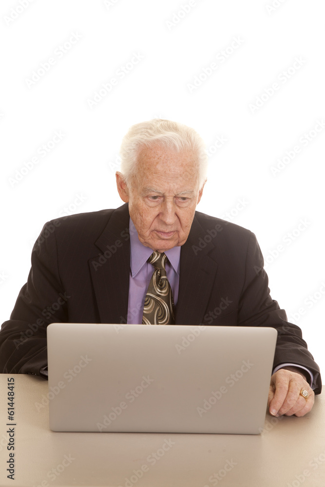 Elderly man business computer thinking