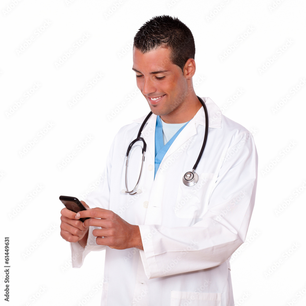 Medical male doctor sending a message Medical male doctor sending a message
