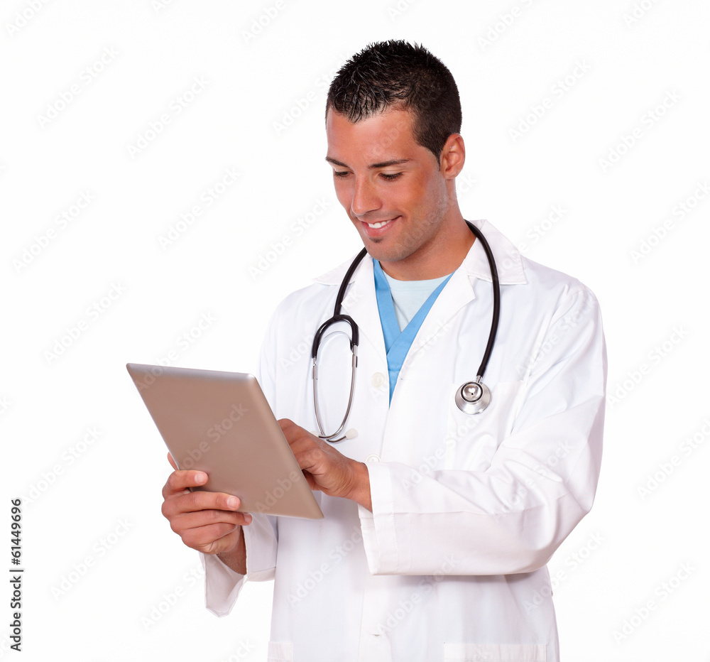 Alone doctor using his tablet pc Alone doctor using his tablet pc
