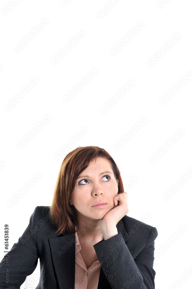 sad business woman in stress at work with copy space sad business woman in stress at work with copy space